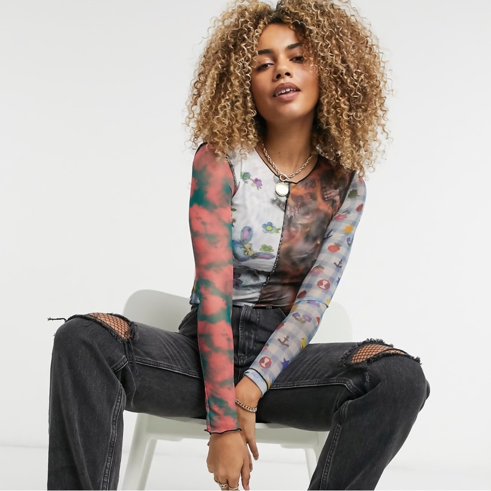 ASOS New Girl Order long sleeve mix print mesh top
